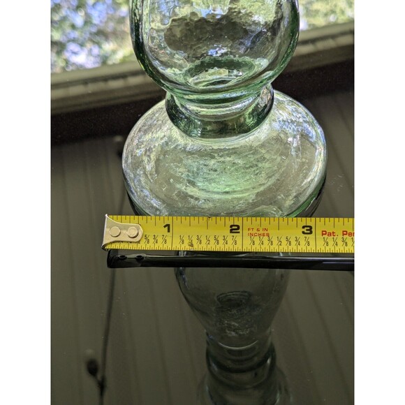 Antique Look Glass Candlestick/Bud Vase Green Tinted Thick 8" Farmhouse Cottage - Picture 5 of 12